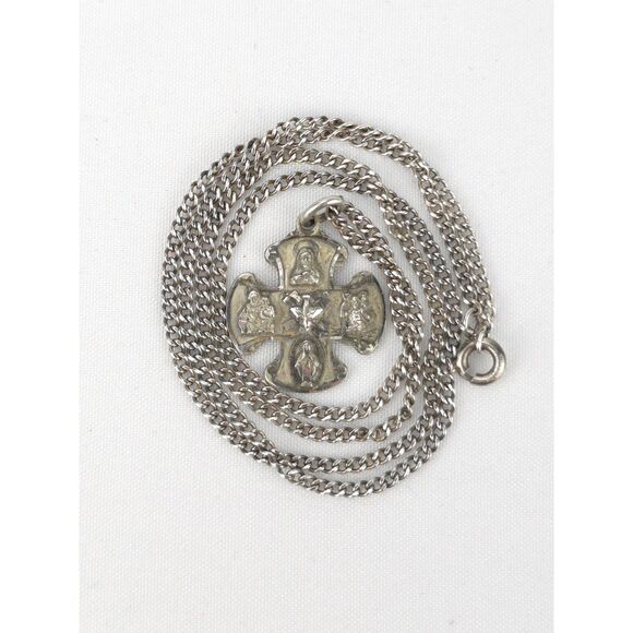 Vintage Creed Sterling Silver 4 Way Cross Pendant Necklace 'I Am A Catholic' - Picture 1 of 5